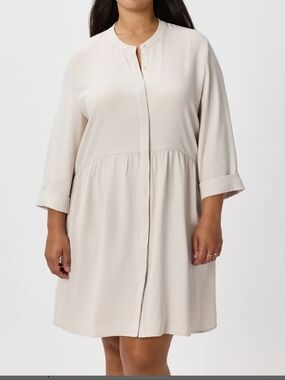 Quince Stretched Crepe Shirt Dress Sz M Sand Nude Color